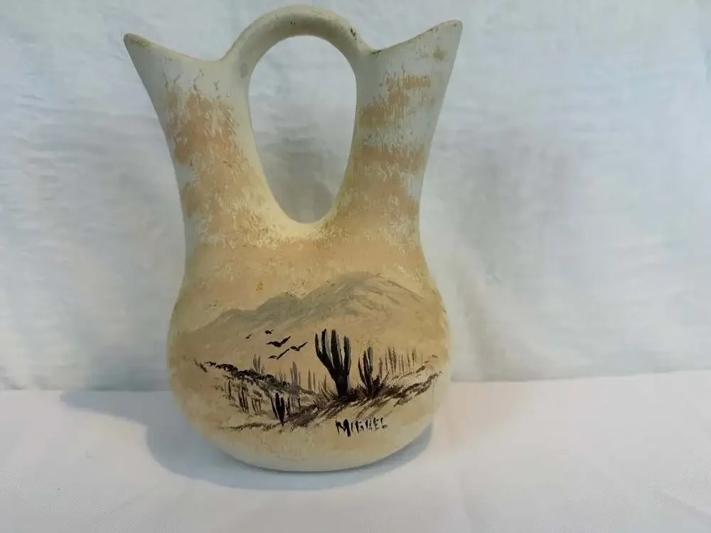 Miguel-signed wedding vase southwestern pottery desert landscape scene